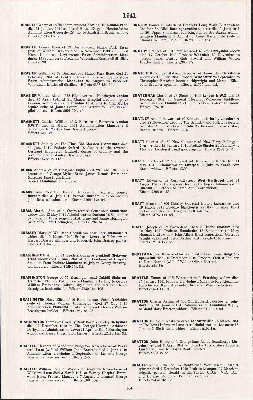 Brasnett (Stanley) 1941 Probate Record